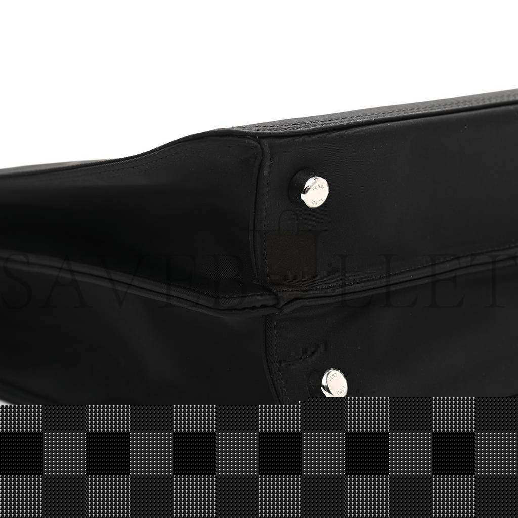 FENDI NYLON VITELLO COVER LOGO EMBOSSED MEDIUM PEEKABOO I SEE U SATCHEL BLACK WHITE (38*29*11cm)