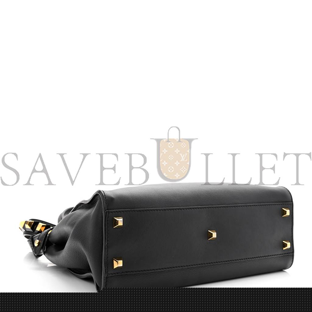 FENDI CALFSKIN STUDDED MEDIUM PEEKABOO ICONIC SATCHEL BLACK (34*24*12cm)