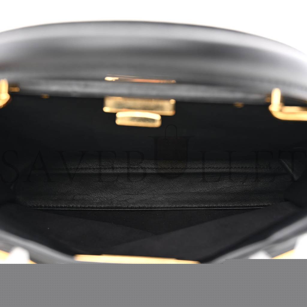 FENDI CALFSKIN STUDDED MEDIUM PEEKABOO ICONIC SATCHEL BLACK (34*24*12cm)