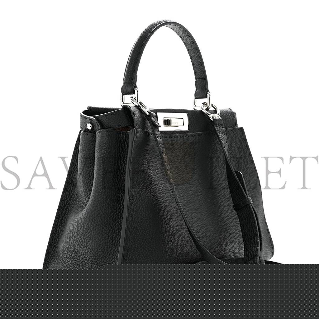 FENDI CUOIO ROMANO SELLERIA BI-COLOR MEDIUM PEEKABOO ICONIC SATCHEL BLACK MOU (34*24*13cm)
