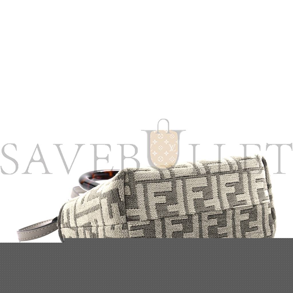 FENDI CHENILLE VITELLO KING PLEXIGLASS FF MINI BY THE WAY TOP HANDLE BOSTON BAG TORTORA NUVOLA (17*11*8cm)
