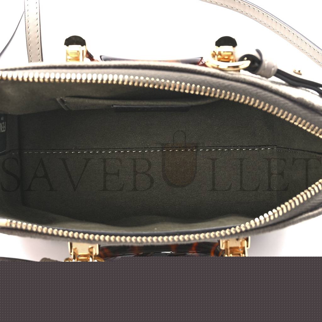FENDI CHENILLE VITELLO KING PLEXIGLASS FF MINI BY THE WAY TOP HANDLE BOSTON BAG TORTORA NUVOLA (17*11*8cm)