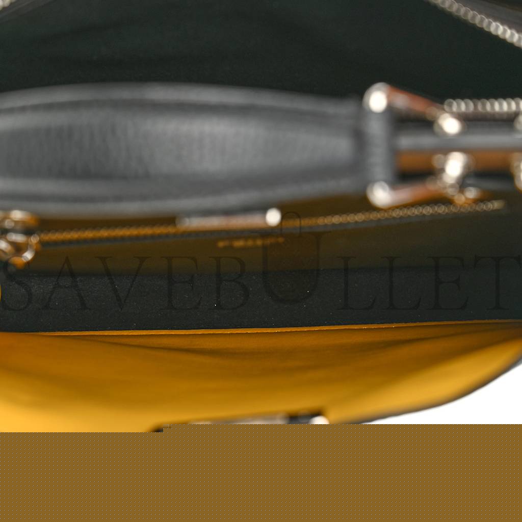 FENDI CUOIO ROMANO VITELLO GRACE LIGHT GLAZED FABRIC BI-COLOR FF 1974 MINI PEEKABOO I SEE U SATCHEL BLACK (25*20*9cm)