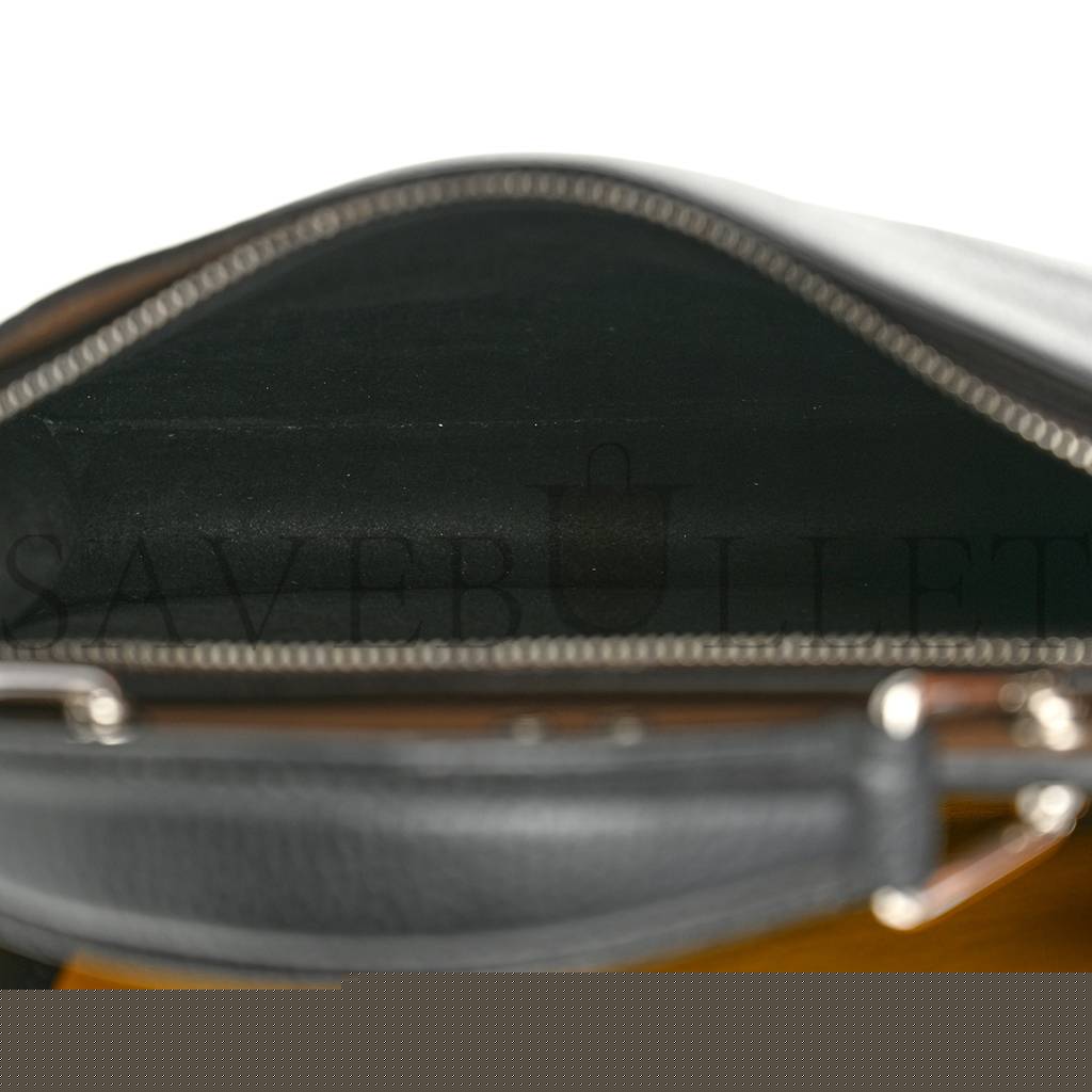 FENDI CUOIO ROMANO VITELLO GRACE LIGHT GLAZED FABRIC BI-COLOR FF 1974 MINI PEEKABOO I SEE U SATCHEL BLACK (25*20*9cm)