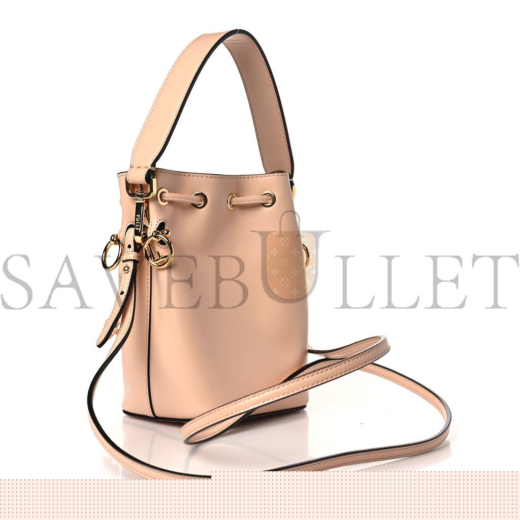FENDI VITELLO KING F IS FENDI LOGO EMBOSSED MINI MON TRESOR BUCKET BAG LIGHT ROSE (11*10*10cm)