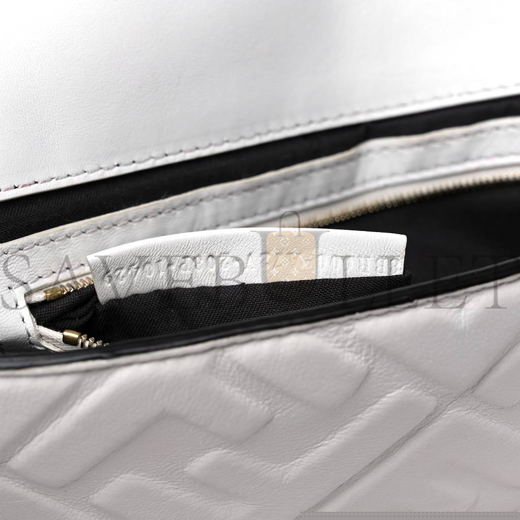FENDI NAPPA FF 1974 EMBOSSED BAGUETTE WHITE (27*15*6cm)