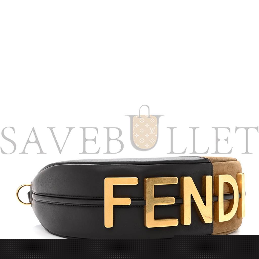 FENDI VITELLO SETA GOATSKIN SUEDE RAINBOW INLAY SMALL FENDIGRAPHY HOBO BAG GRIGIO MULTICOLOR EBANO (28*23*8cm)