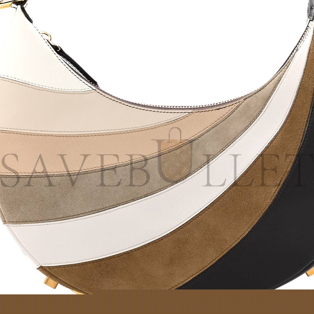 FENDI VITELLO SETA GOATSKIN SUEDE RAINBOW INLAY SMALL FENDIGRAPHY HOBO BAG GRIGIO MULTICOLOR EBANO (28*23*8cm)
