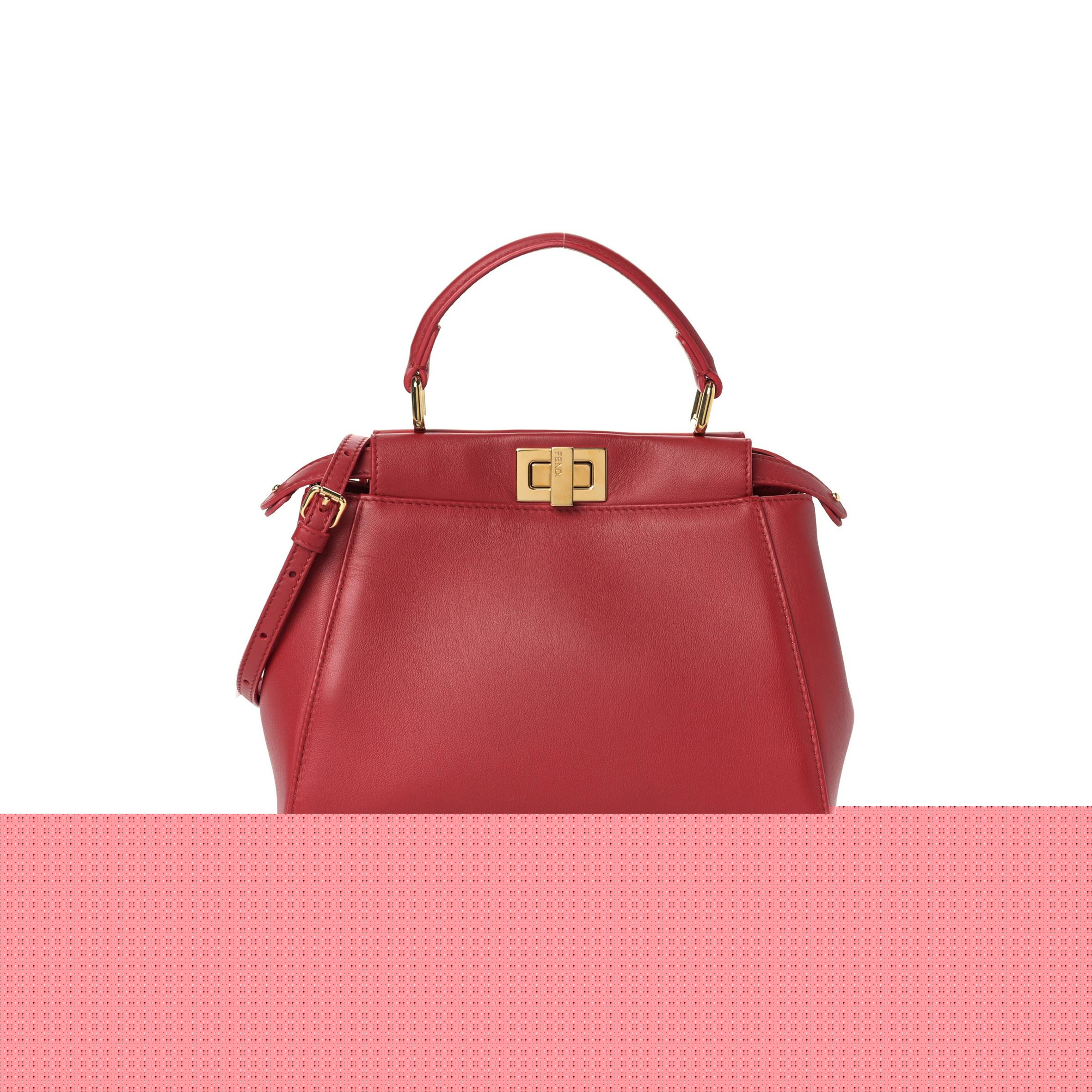 FENDI NAPPA MINI PEEKABOO ICONIC SATCHEL FRAGOLA (23*19*11cm)