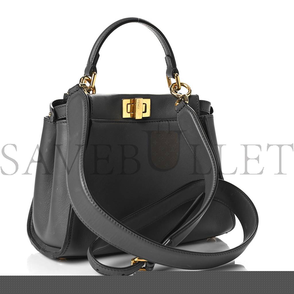 FENDI VITELLO SETA CHENILLE FF MINI PEEKABOO ICONIC SATCHEL ANTHRACITE ASFALTO (23*17*11cm)