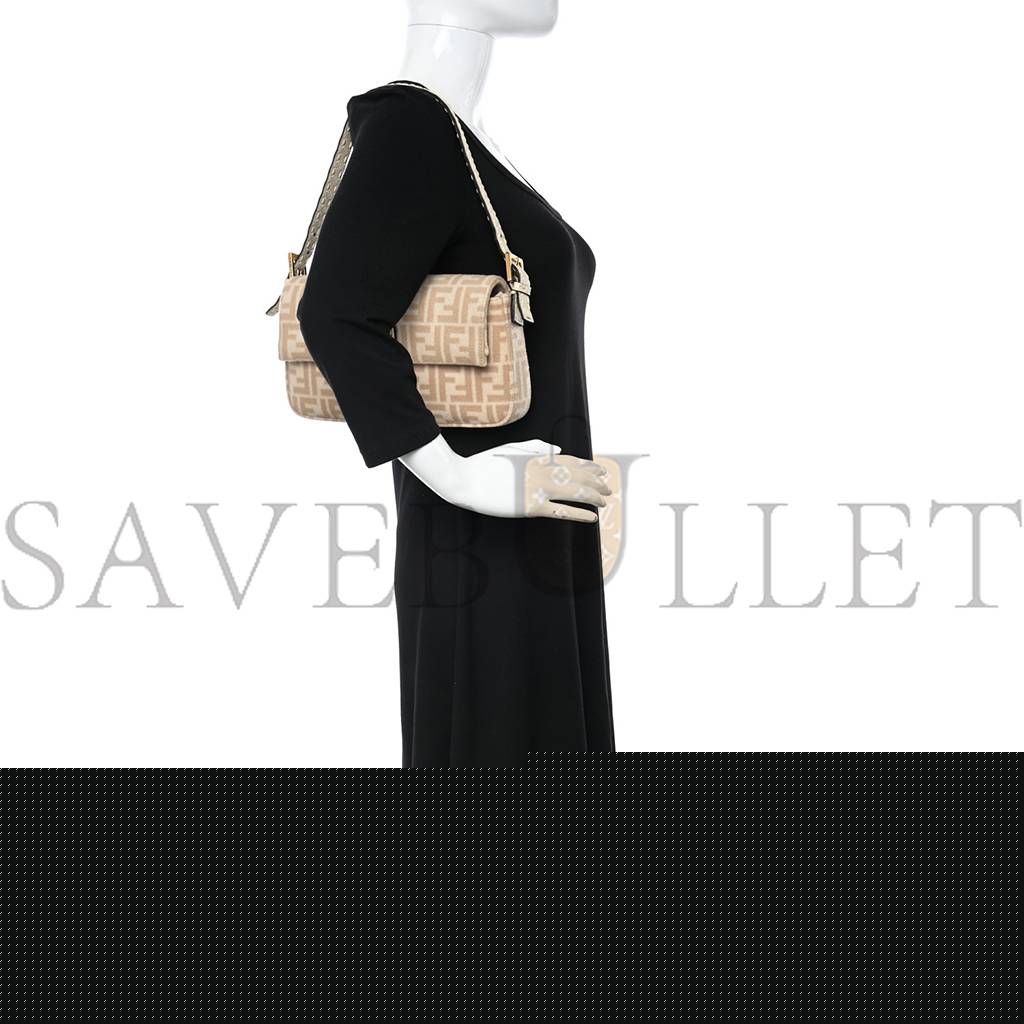 FENDI WOOL CUOIO ROMANO SELLERIA FF 1974 BAGUETTE 1997 BEIGE CAMMELLO CAMELIA (27*14*4cm)