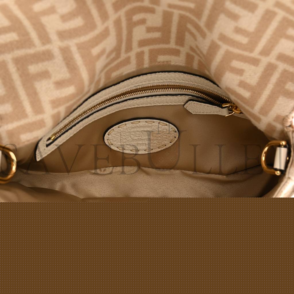 FENDI WOOL CUOIO ROMANO SELLERIA FF 1974 BAGUETTE 1997 BEIGE CAMMELLO CAMELIA (27*14*4cm)