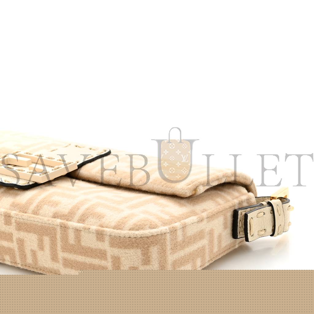 FENDI WOOL CUOIO ROMANO SELLERIA FF 1974 BAGUETTE 1997 BEIGE CAMMELLO CAMELIA (27*14*4cm)