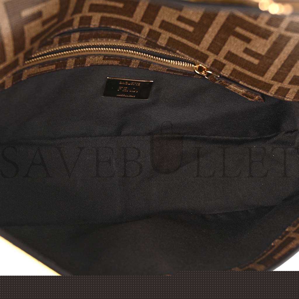 FENDI GLAZED FABRIC FF 1974 HAIRDO GIRLS INLAY BAGUETTE MOGANO PANNA MULTICOLOR (27*15*6cm)