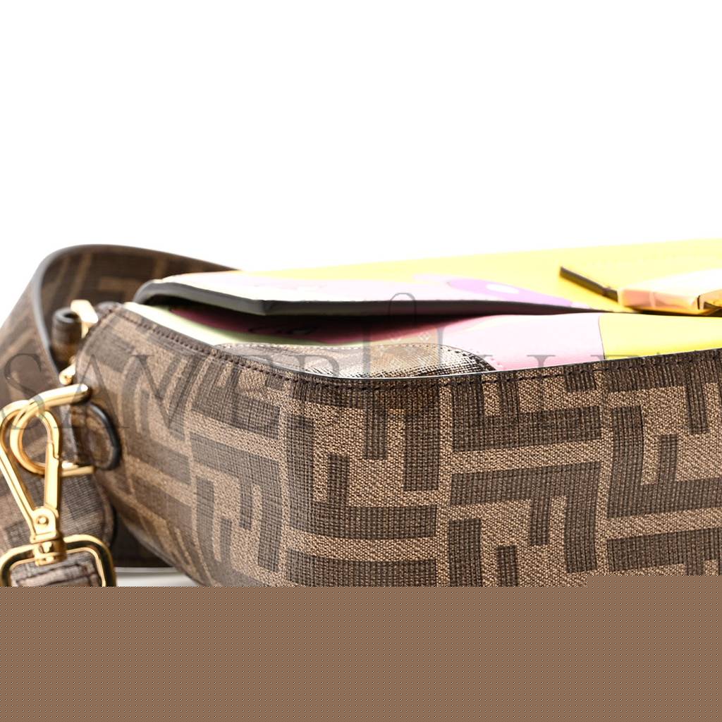 FENDI GLAZED FABRIC FF 1974 HAIRDO GIRLS INLAY BAGUETTE MOGANO PANNA MULTICOLOR (27*15*6cm)