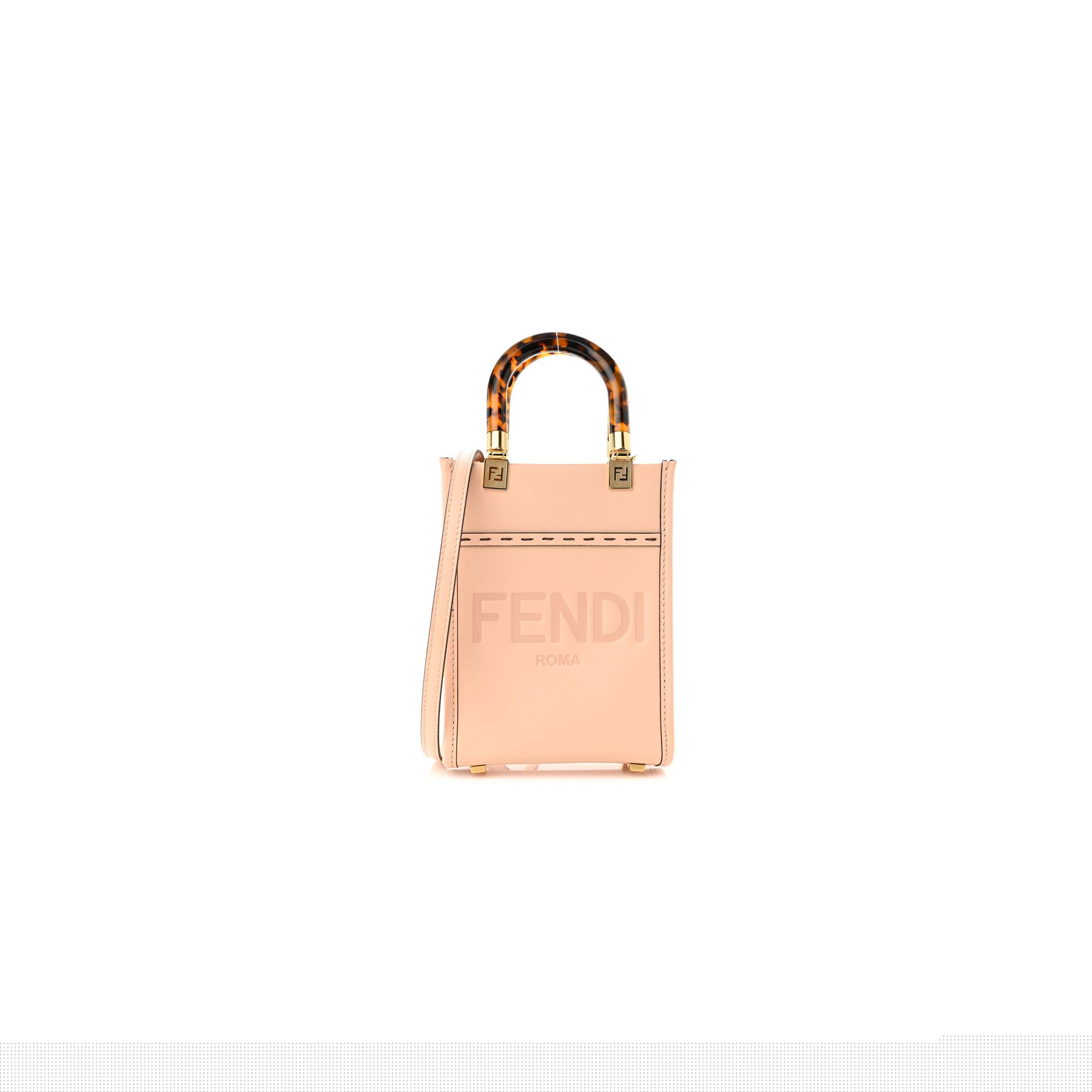 FENDI VITELLO KING PLEXIGLASS MINI FENDI SUNSHINE SHOPPER TOTE POUDRE (18*14*6cm)