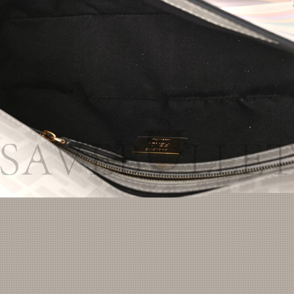 FENDI GLAZED FABRIC FF BIKINI GIRLS BAGUETTE BIANCO PERLA MULTICOLOR (27*15*6cm)