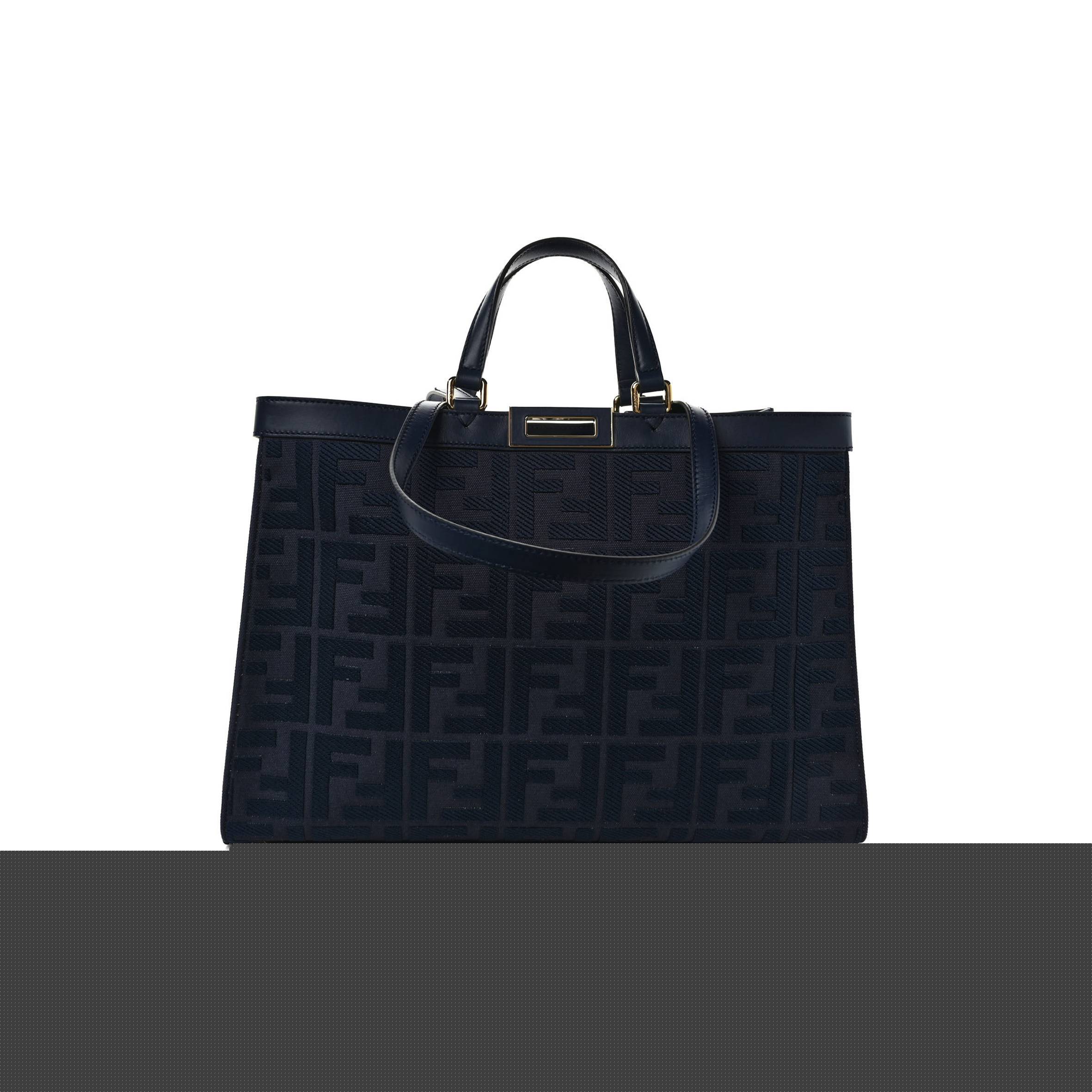 FENDI CANVAS VITELLO KING FF EMBROIDERED MEDIUM PEEKABOO X-TOTE BLUE (41*29*15cm)