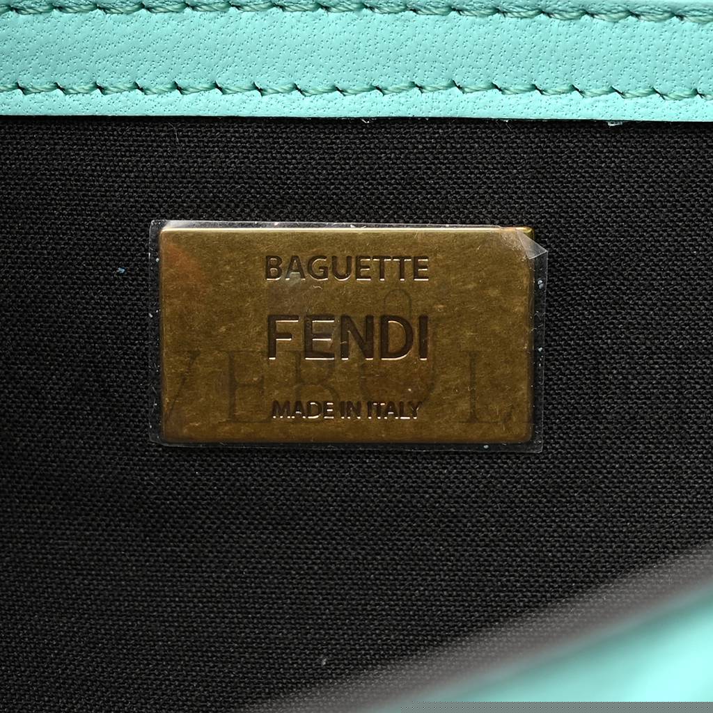 FENDI NAPPA FF 1974 EMBOSSED BAGUETTE SPRING TURQUOISE (25*15*5cm)