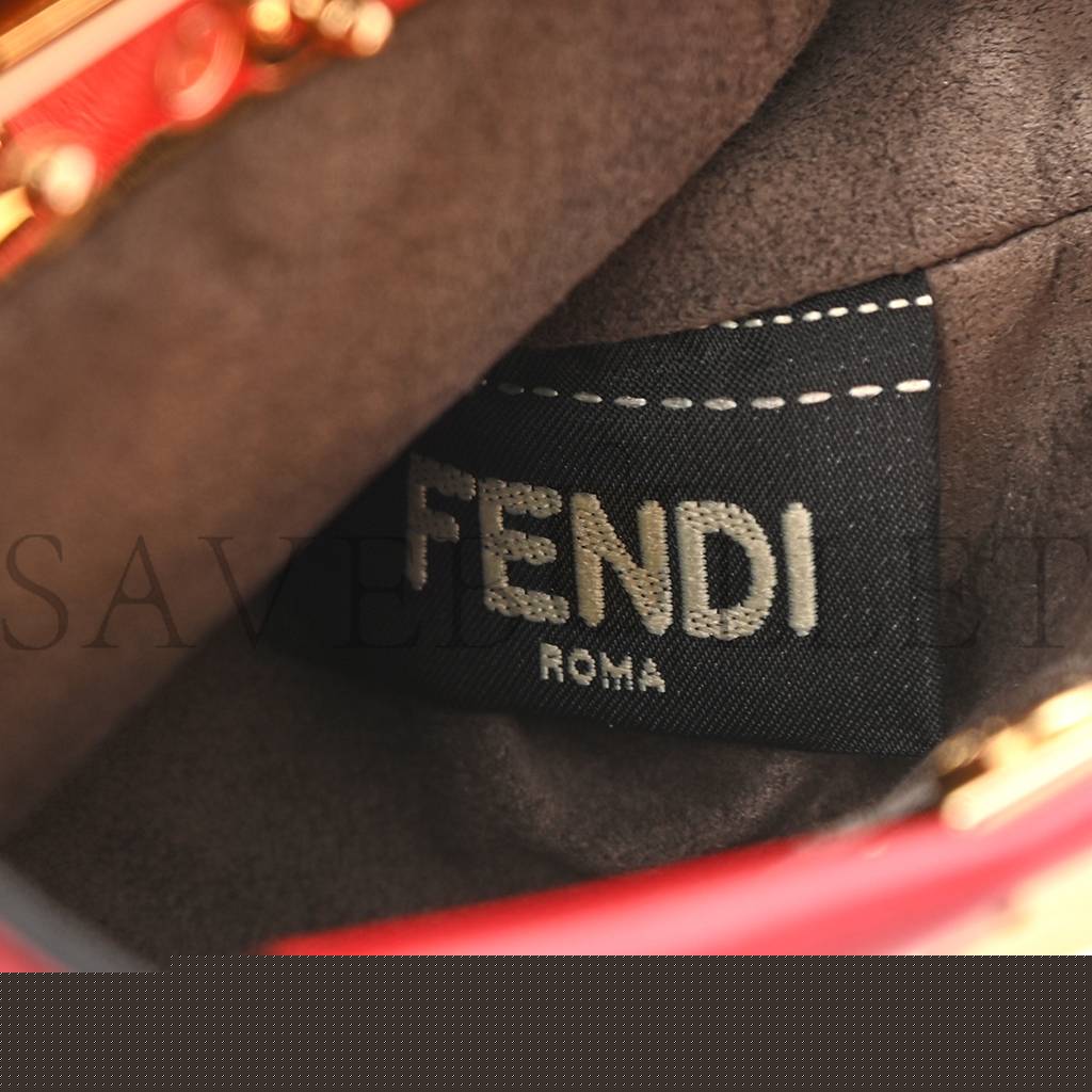 FENDI SHINY NAPPA MICRO PEEKABOO ICONIC SATCHEL FRAGOLA (20*15*11cm)