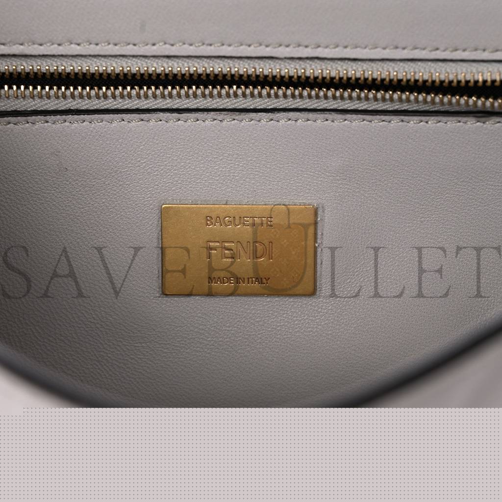 FENDI NAPPA SMALL FF EMBOSSED MIDI CHAIN BAGUETTE GHIAIA (23*13*6cm)