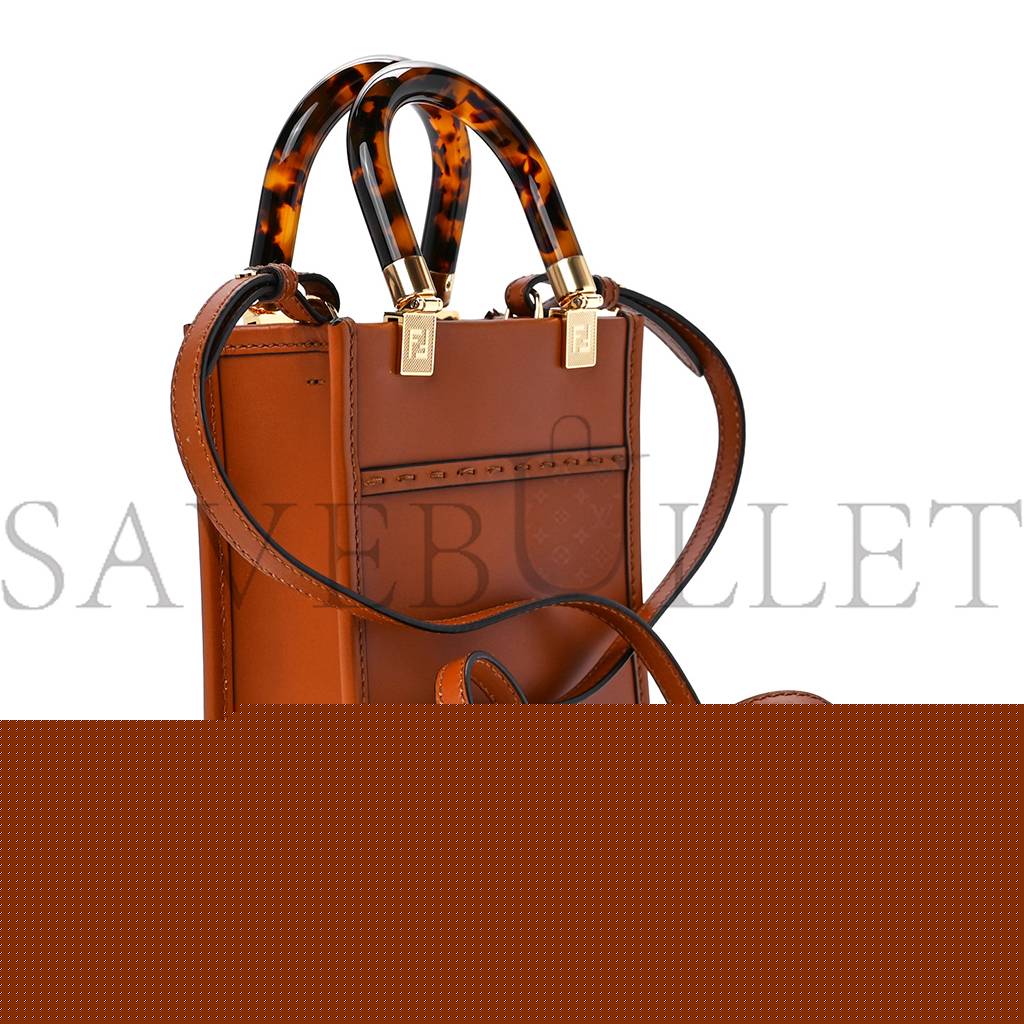 FENDI VITELLO KING PLEXIGLASS MINI FENDI SUNSHINE SHOPPER TOTE CUOIO (18*13*6cm)