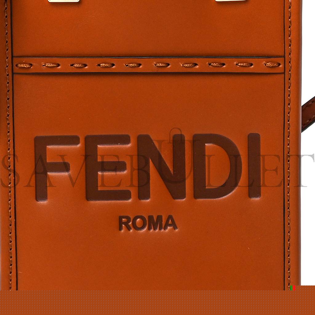 FENDI VITELLO KING PLEXIGLASS MINI FENDI SUNSHINE SHOPPER TOTE CUOIO (18*13*6cm)