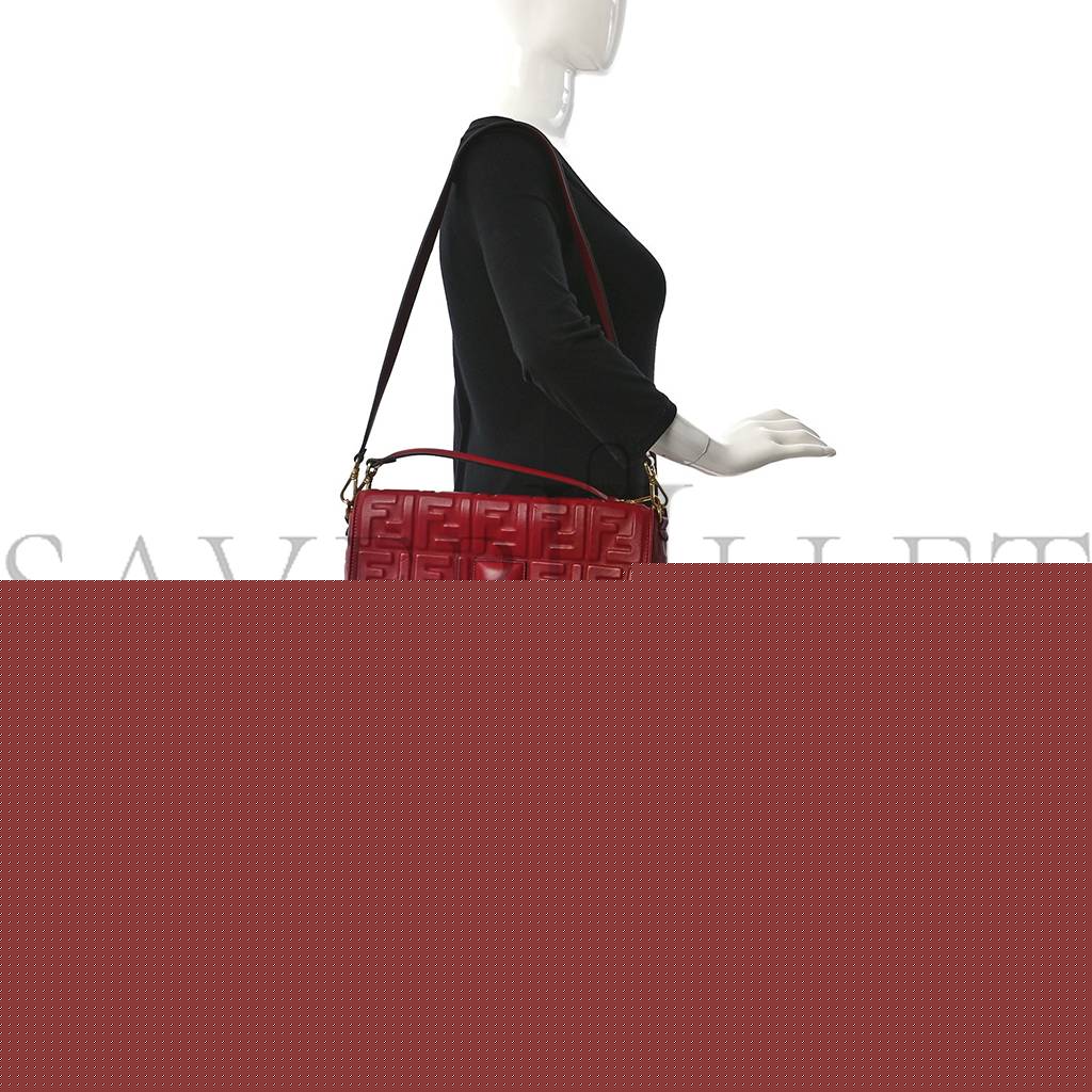 FENDI NAPPA FF 1974 EMBOSSED LARGE BAGUETTE FRAGOLA (32*16*5cm)