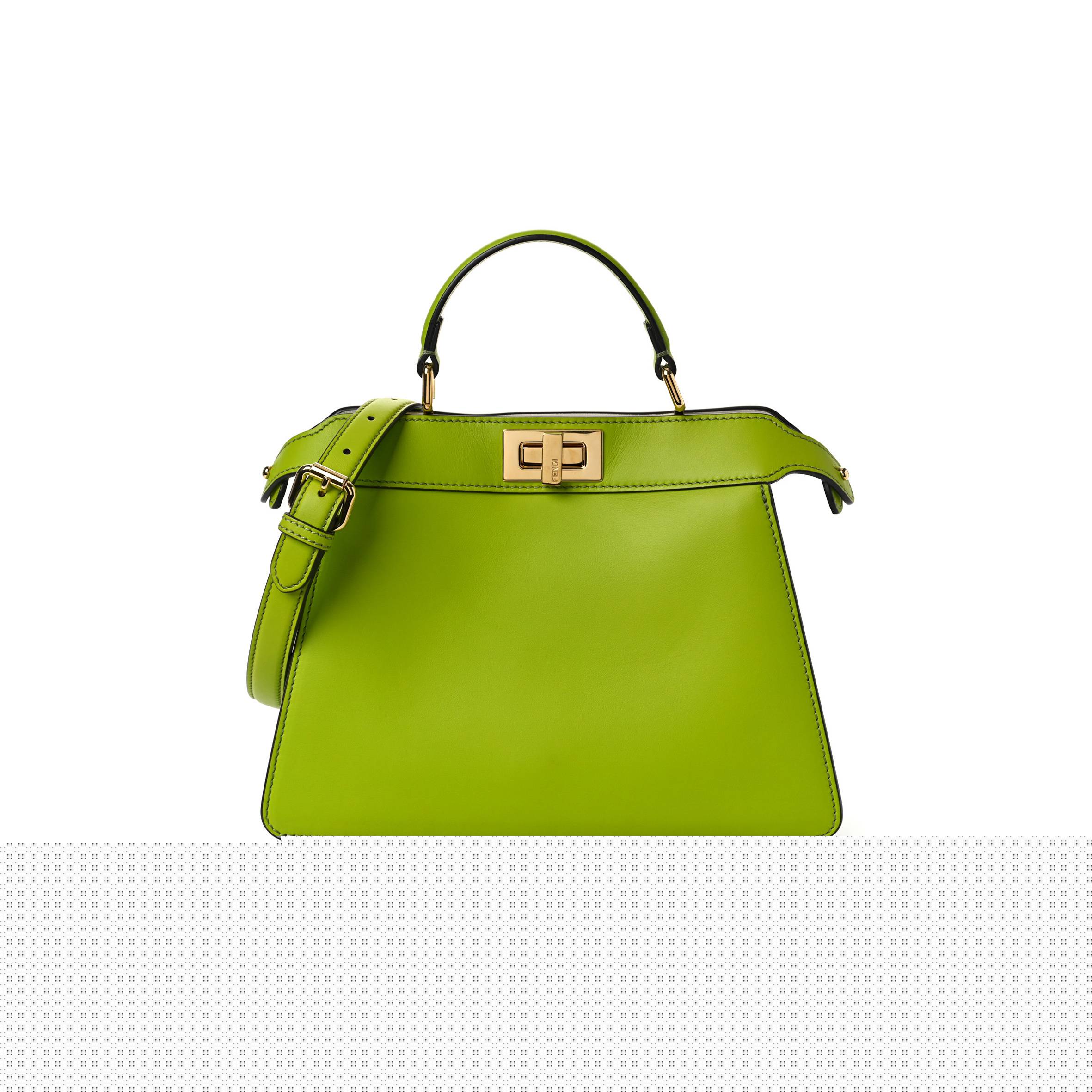 FENDI VITELLO SETA SHINY NAPPA BI-COLOR SMALL PEEKABOO I SEE U SATCHEL WASABI WHITE (27*20*10cm)