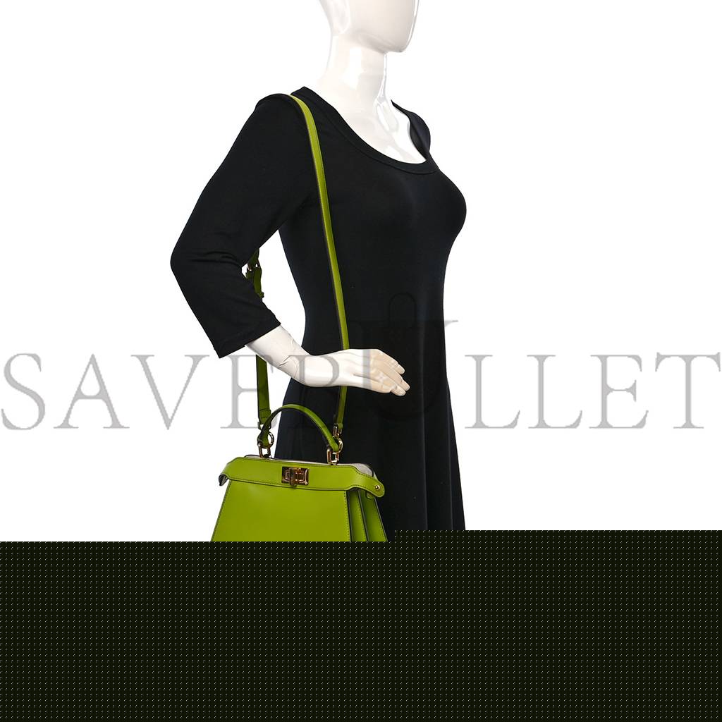 FENDI VITELLO SETA SHINY NAPPA BI-COLOR SMALL PEEKABOO I SEE U SATCHEL WASABI WHITE (27*20*10cm)