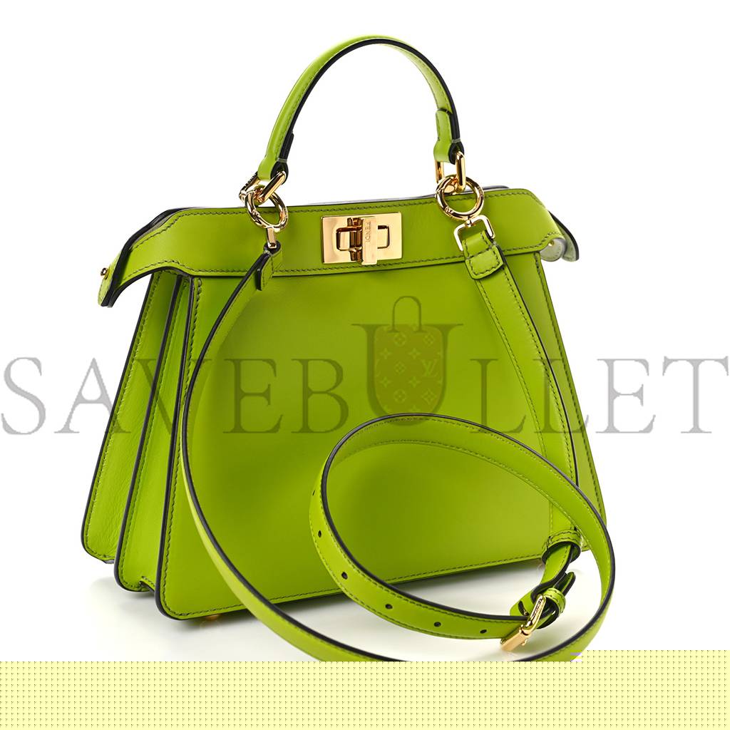 FENDI VITELLO SETA SHINY NAPPA BI-COLOR SMALL PEEKABOO I SEE U SATCHEL WASABI WHITE (27*20*10cm)