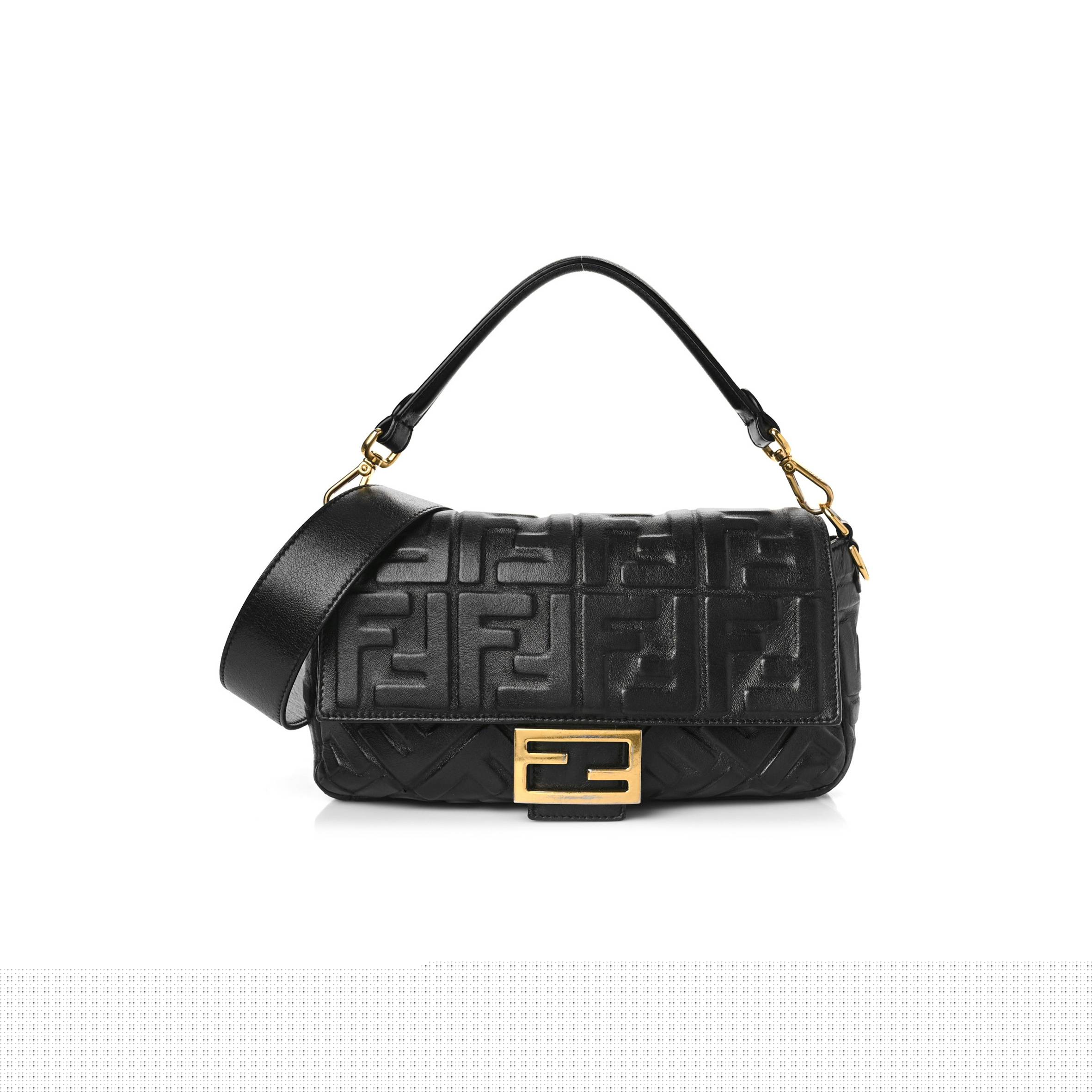 FENDI NAPPA FF 1974 EMBOSSED BAGUETTE BLACK (27*15*6cm)