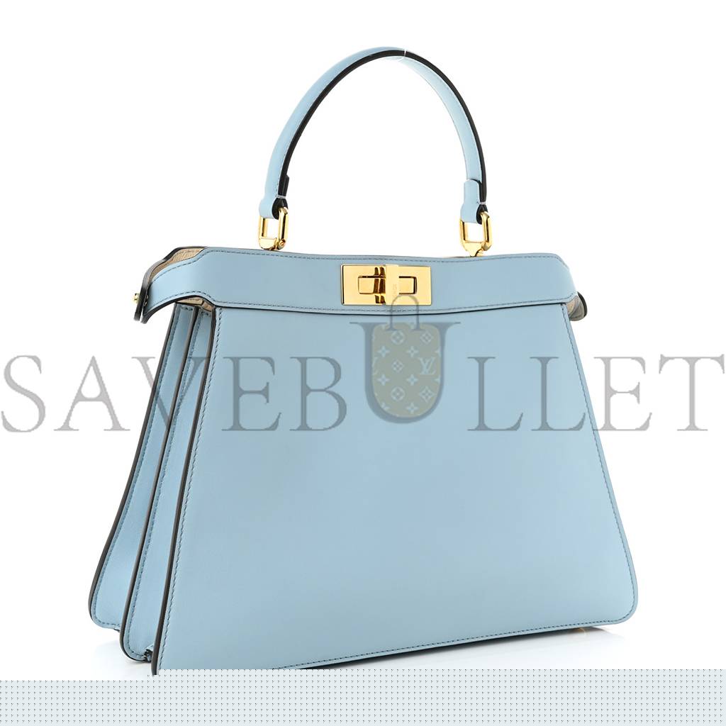 FENDI VITELLO SETA SHINY NAPPA MEDIUM PEEKABOO I SEE U SATCHEL AZZURRO BABY CAMELIA (33*24*13cm)