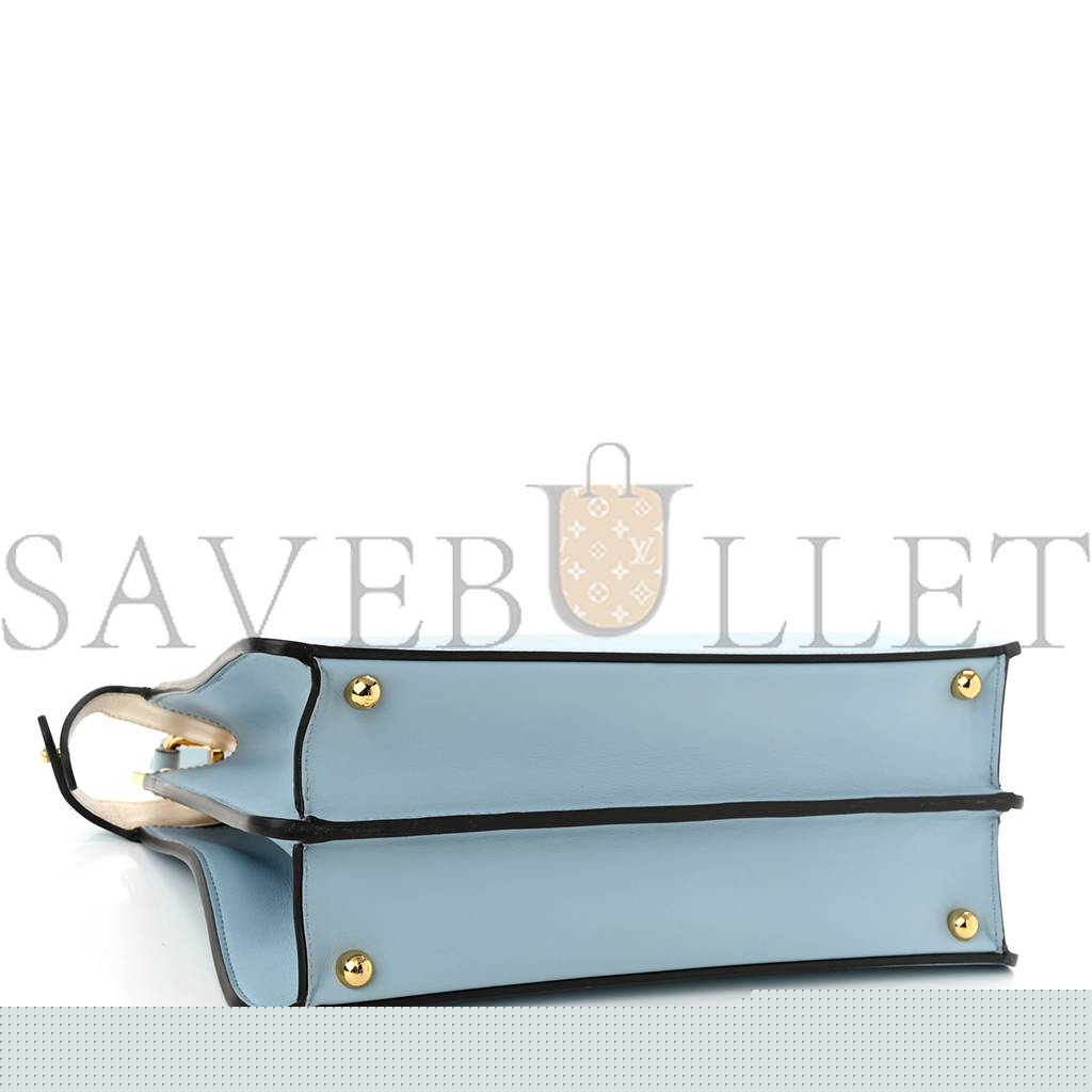 FENDI VITELLO SETA SHINY NAPPA MEDIUM PEEKABOO I SEE U SATCHEL AZZURRO BABY CAMELIA (33*24*13cm)