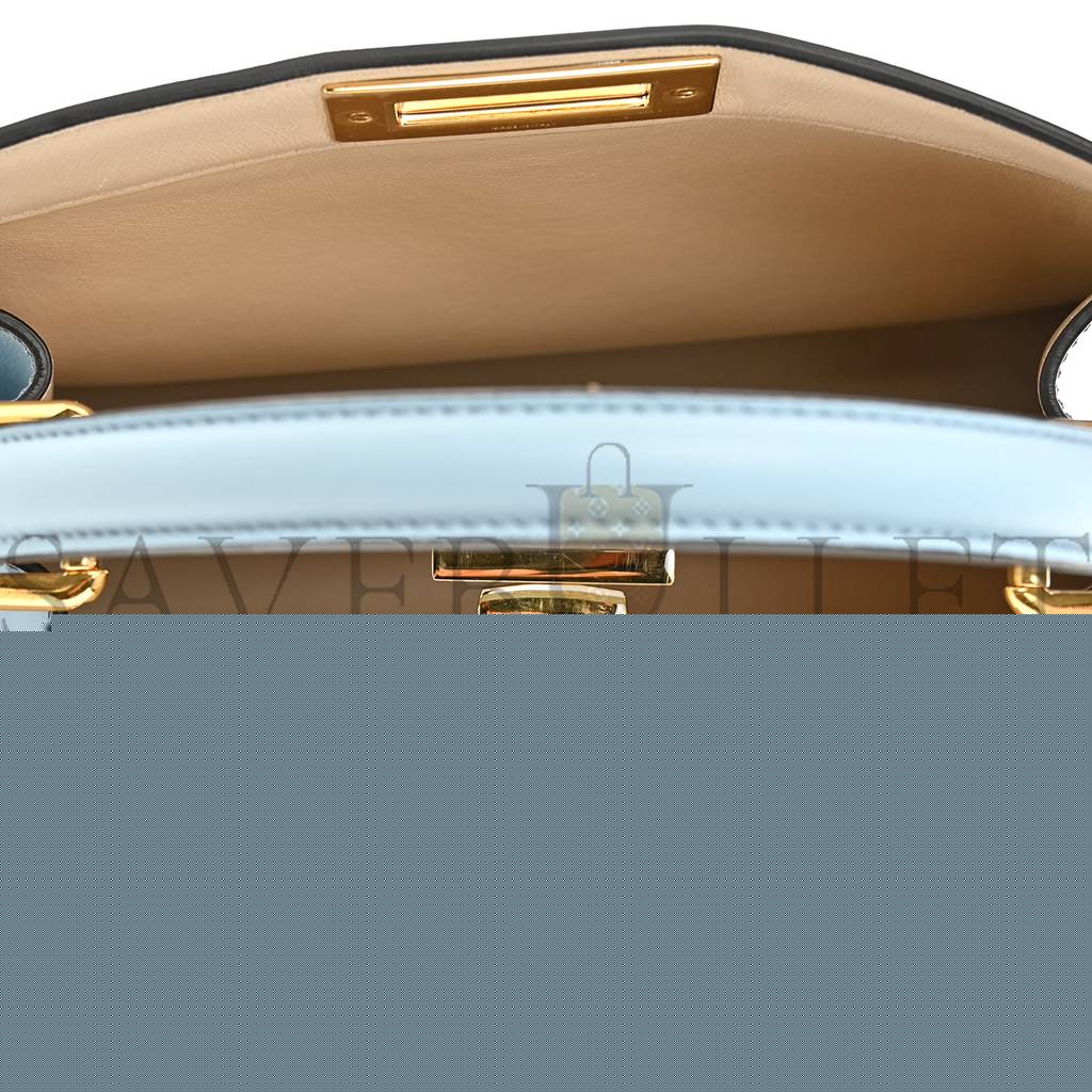 FENDI VITELLO SETA SHINY NAPPA MEDIUM PEEKABOO I SEE U SATCHEL AZZURRO BABY CAMELIA (33*24*13cm)
