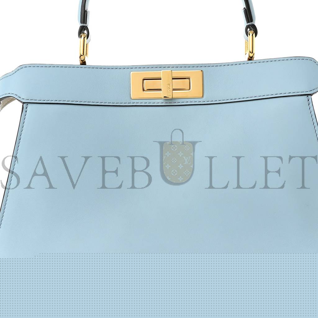 FENDI VITELLO SETA SHINY NAPPA MEDIUM PEEKABOO I SEE U SATCHEL AZZURRO BABY CAMELIA (33*24*13cm)