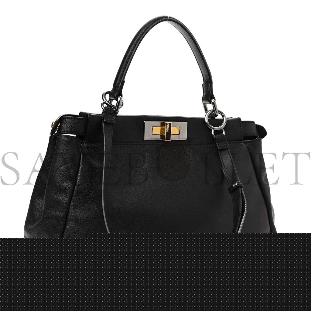 FENDI GOATSKIN ZUCCA MEDIUM PEEKABOO ICONIC SATCHEL BLACK TOBACCO (34*22*11cm)