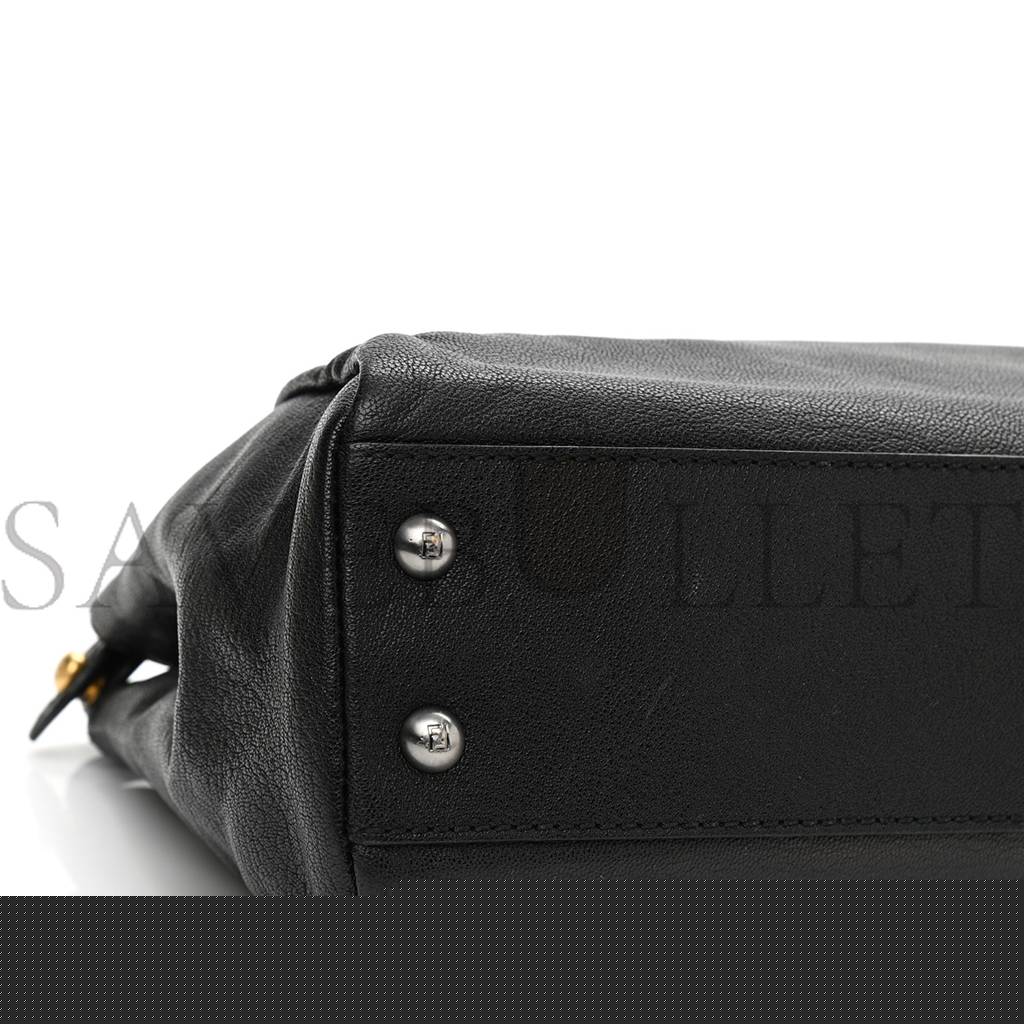 FENDI GOATSKIN ZUCCA MEDIUM PEEKABOO ICONIC SATCHEL BLACK TOBACCO (34*22*11cm)