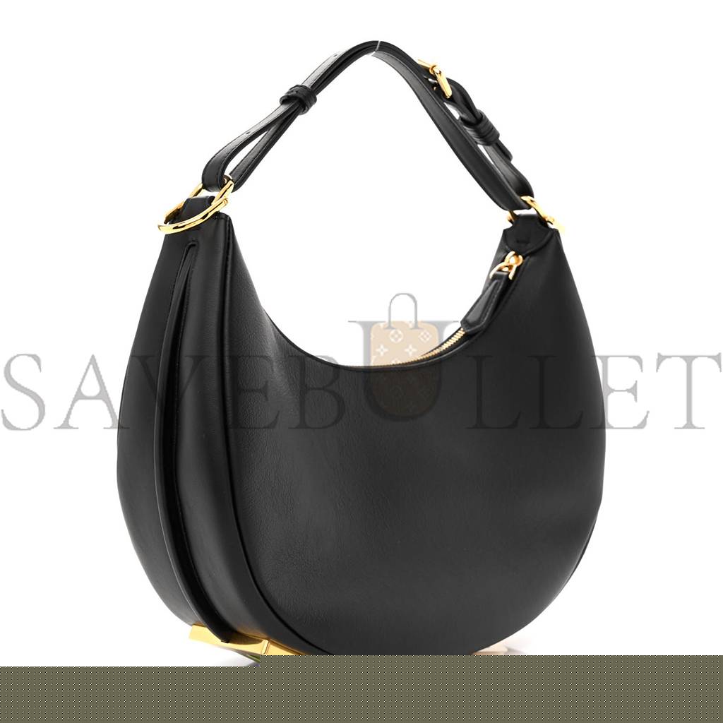 FENDI VITELLO GRACE MATTE SMALL FENDIGRAPHY HOBO BAG BLACK (28*23*10cm)