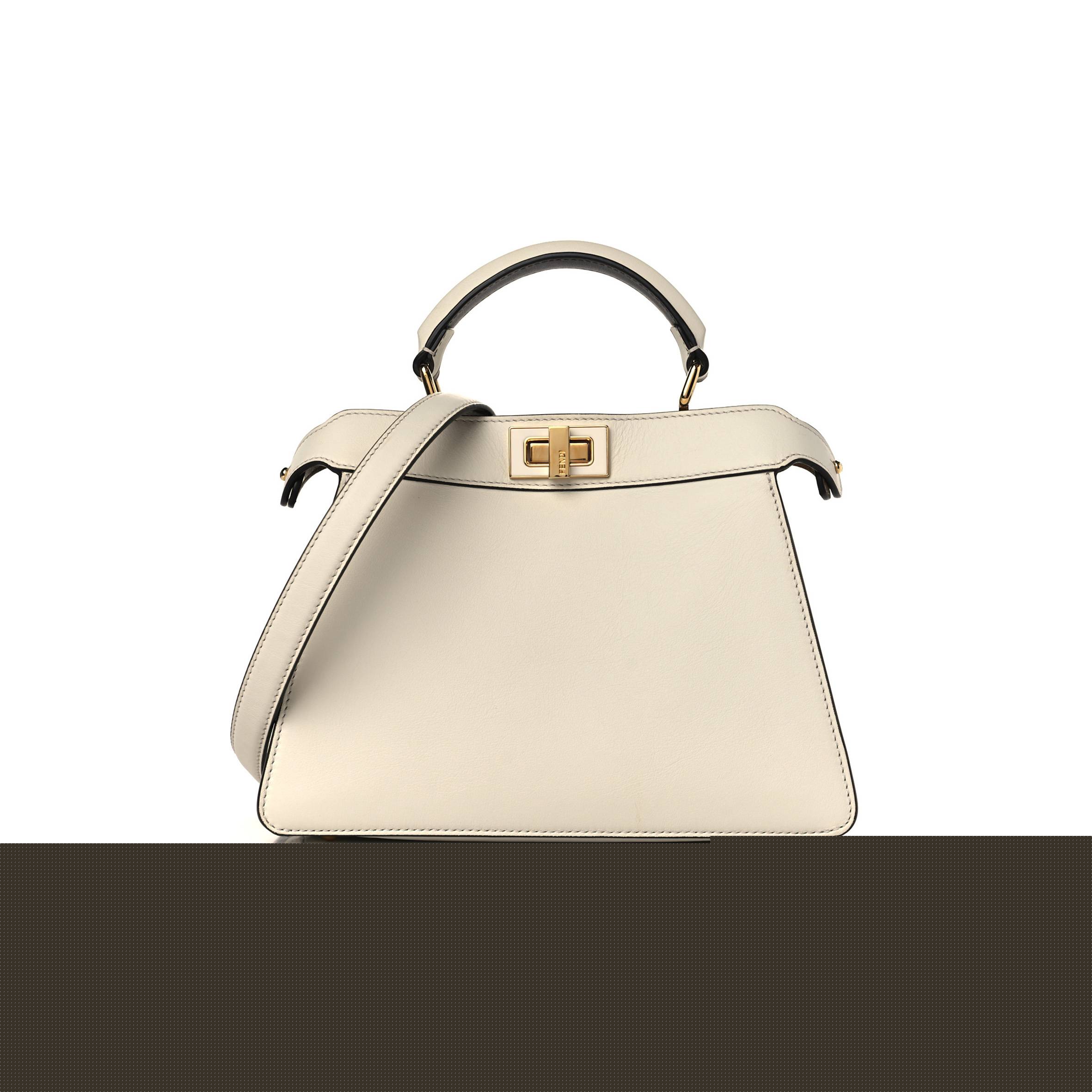 FENDI VITELLO SETA NAPPA PLEXIGLASS BI-COLOR PEEKABOO I SEE U SATCHEL WHITE ICE SAND (20*15*9cm)