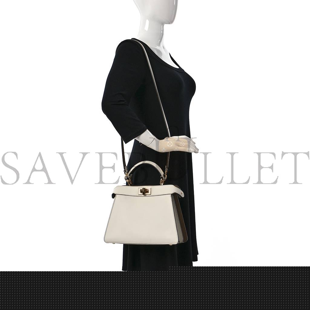 FENDI VITELLO SETA NAPPA PLEXIGLASS BI-COLOR PEEKABOO I SEE U SATCHEL WHITE ICE SAND (20*15*9cm)