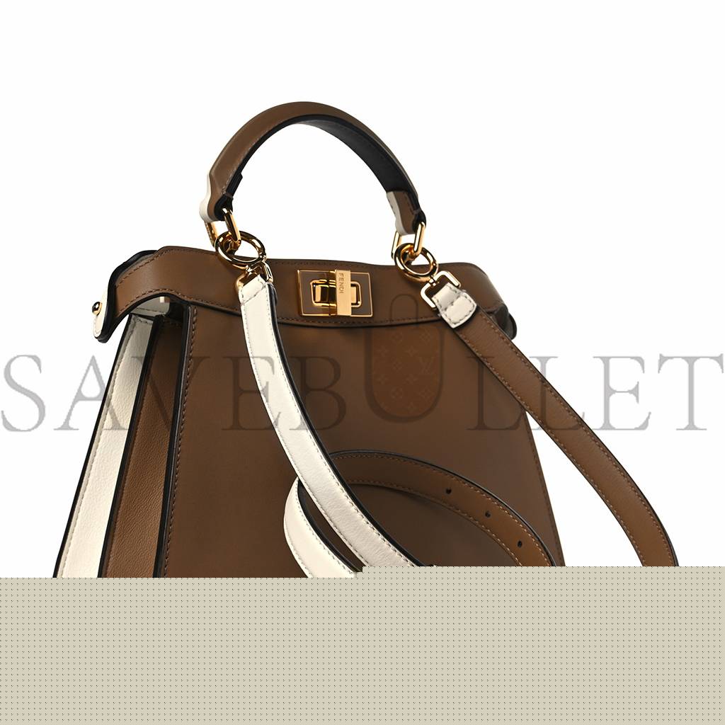 FENDI VITELLO SETA NAPPA PLEXIGLASS BI-COLOR PEEKABOO I SEE U SATCHEL WHITE ICE SAND (20*15*9cm)