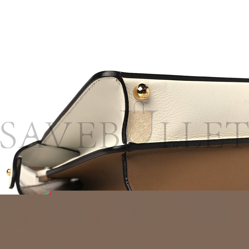 FENDI VITELLO SETA NAPPA PLEXIGLASS BI-COLOR PEEKABOO I SEE U SATCHEL WHITE ICE SAND (20*15*9cm)