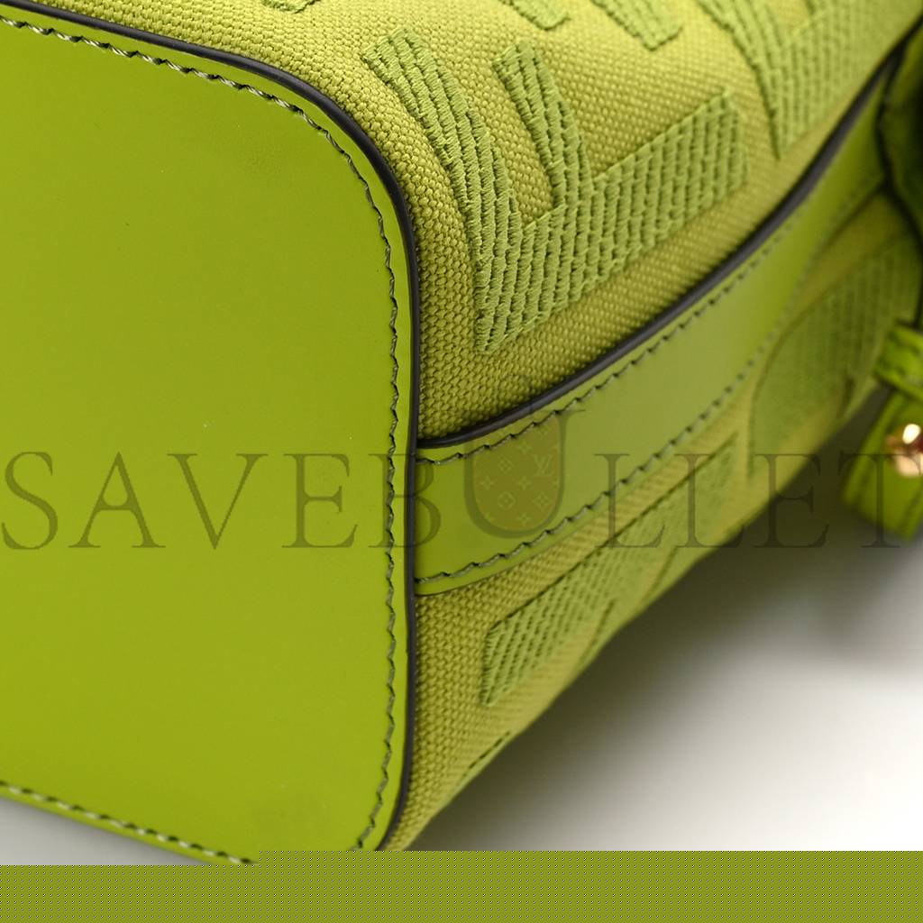 FENDI CANVAS VITELLO GRACE F IS FENDI FF EMBROIDERED MINI MON TRESOR BUCKET BAG WASABI (18*12*10cm)