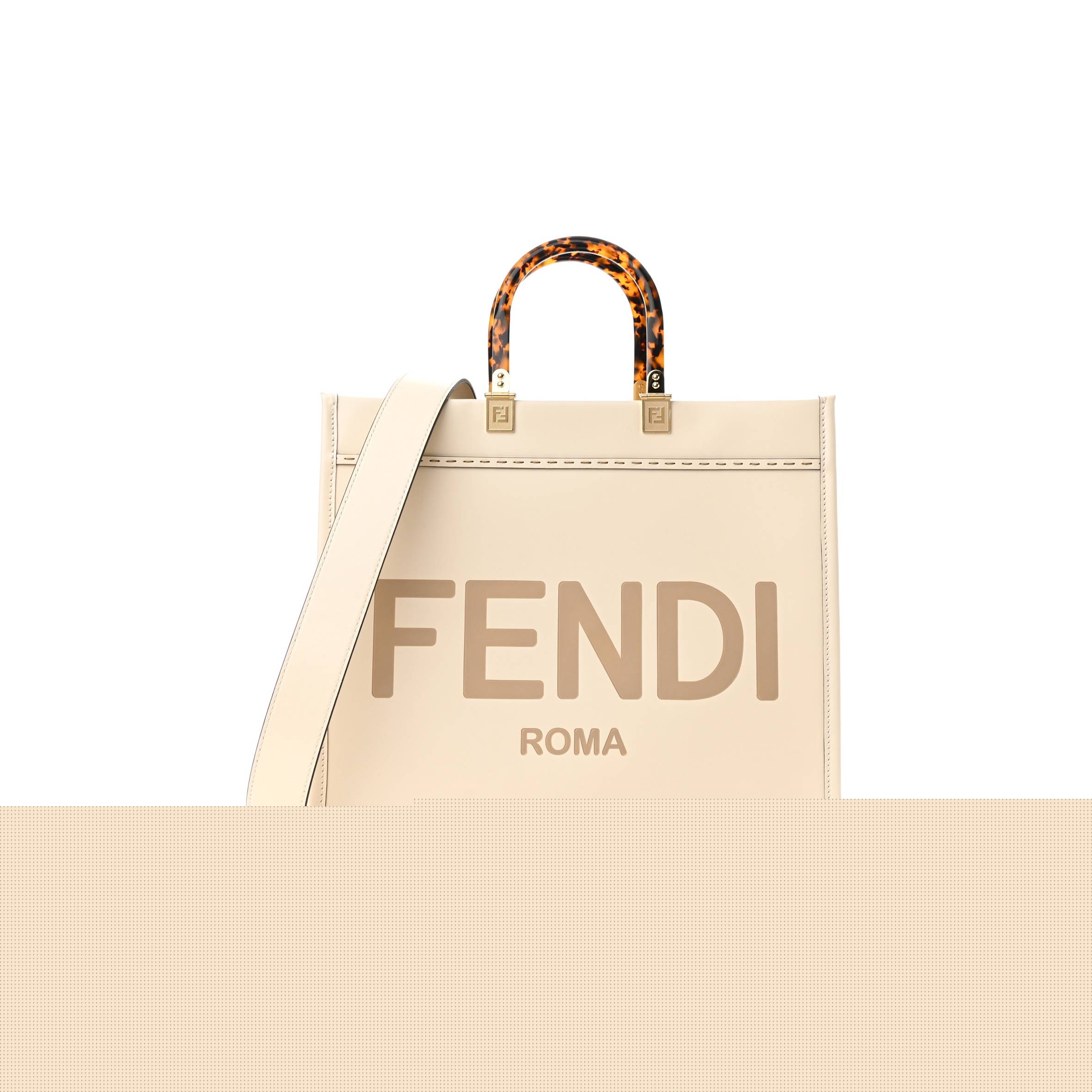 FENDI VITELLO KING PLEXIGLASS MEDIUM FENDI SUNSHINE SHOPPER TOTE WHITE ICE (36*30*15cm)