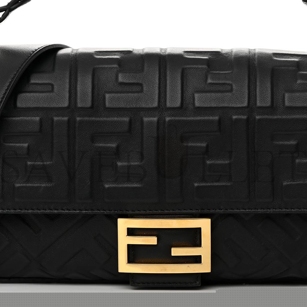 FENDI NAPPA FF 1974 EMBOSSED BAGUETTE BLACK (27*15*6cm)