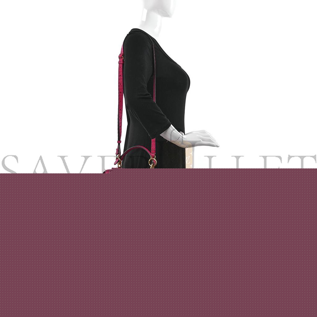 FENDI CUOIO ROMANO SELLERIA MINI PEEKABOO ICONIC SATCHEL FUXIA (23*19*11cm)
