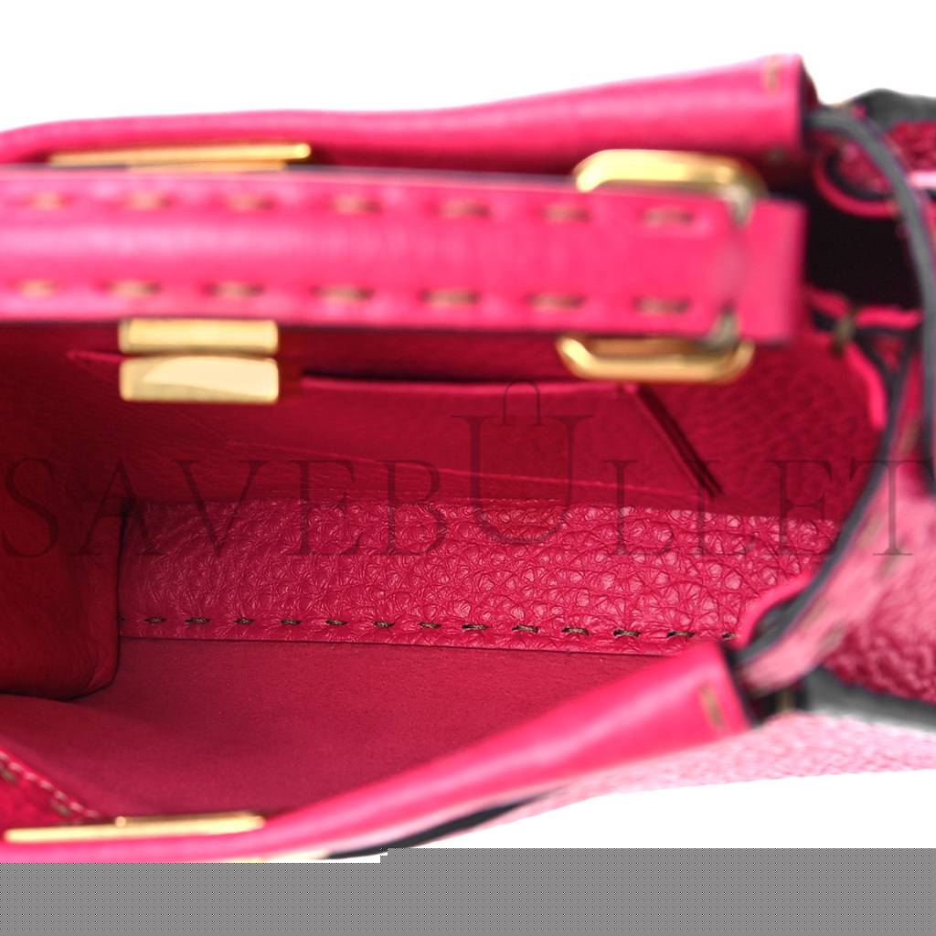 FENDI CUOIO ROMANO SELLERIA MINI PEEKABOO ICONIC SATCHEL FUXIA (23*19*11cm)