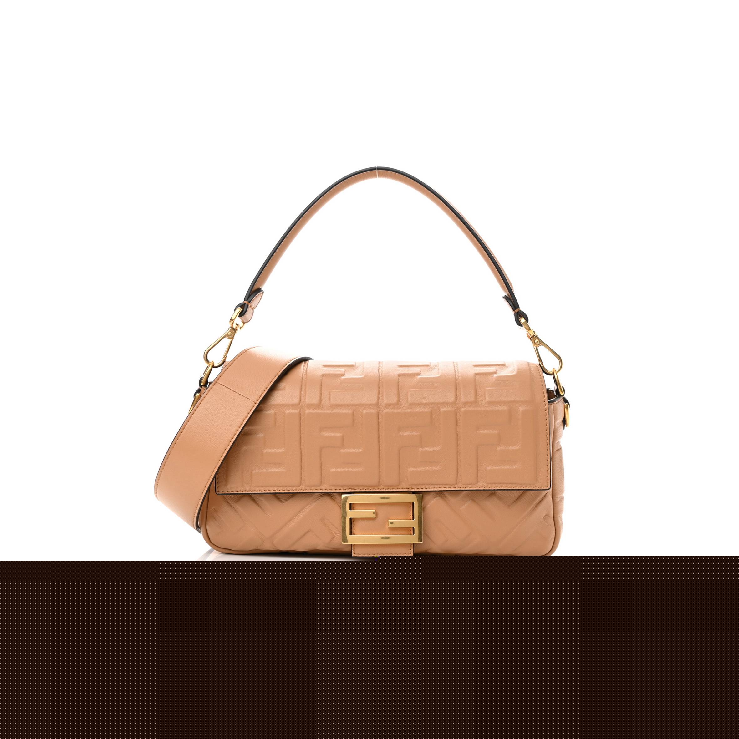 FENDI NAPPA FF 1974 EMBOSSED BAGUETTE MIELE SCURO (25*17*5cm)