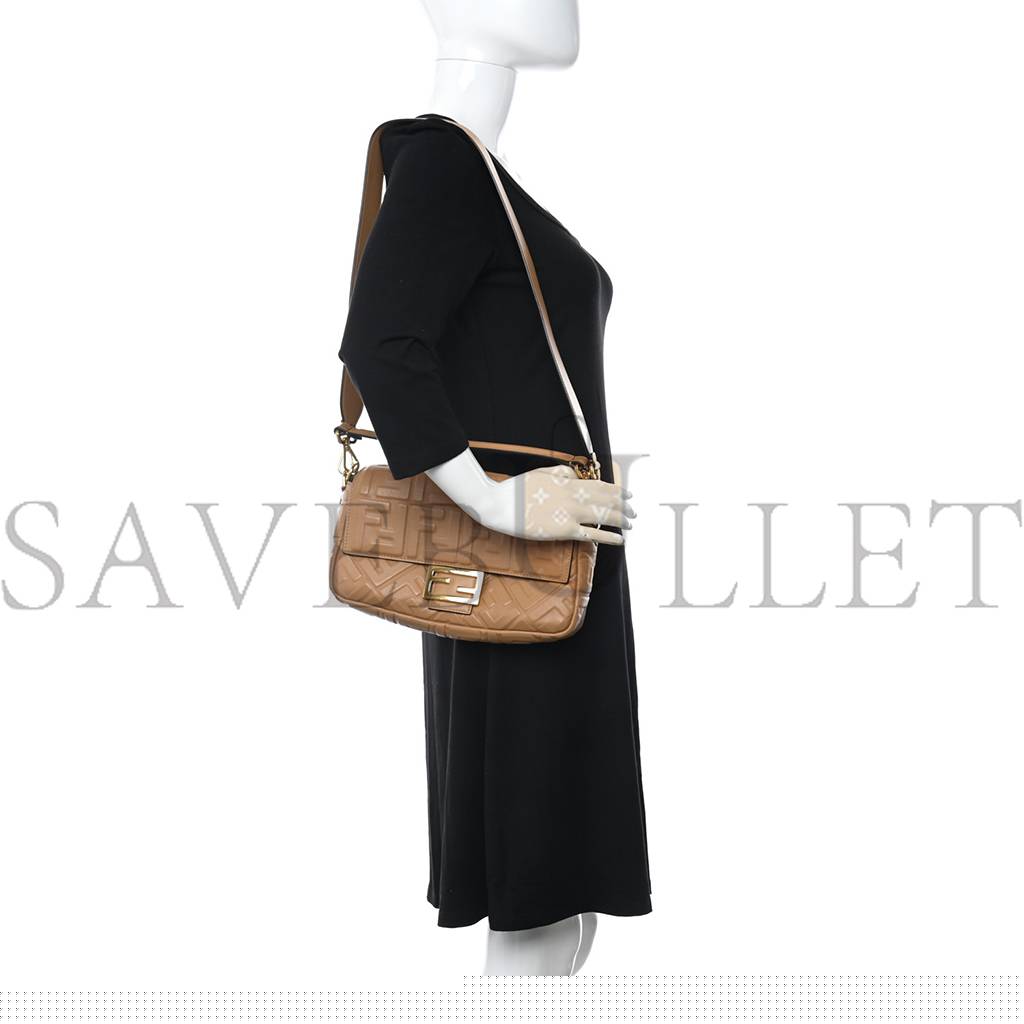 FENDI NAPPA FF 1974 EMBOSSED BAGUETTE MIELE SCURO (25*17*5cm)
